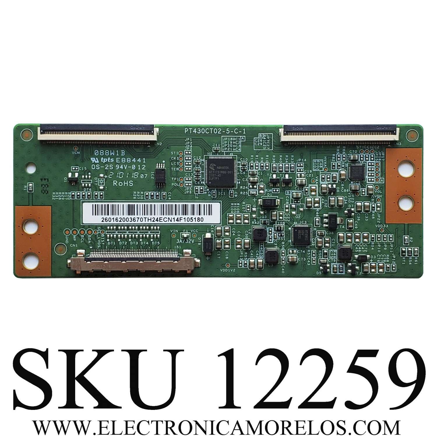 T-CON PARA TV LG / NUMERO DE PARTE 260162003670 / PT430CT02-5-C-1 / 260162003670TH / PANEL NC430DUE-VHHP3 / DISPLAY PT430CT02-5 / MODELO 43LM6370PUB / 43LM6370PUB.BWMSLJM	